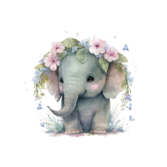Papel pintado panorámico para niños - Infantil - Elefante Flores