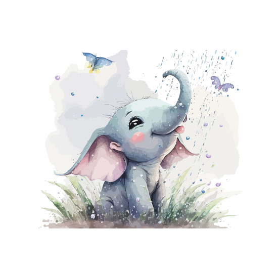 Papel pintado panorámico para niños - Infantil - Elefante Mariposas