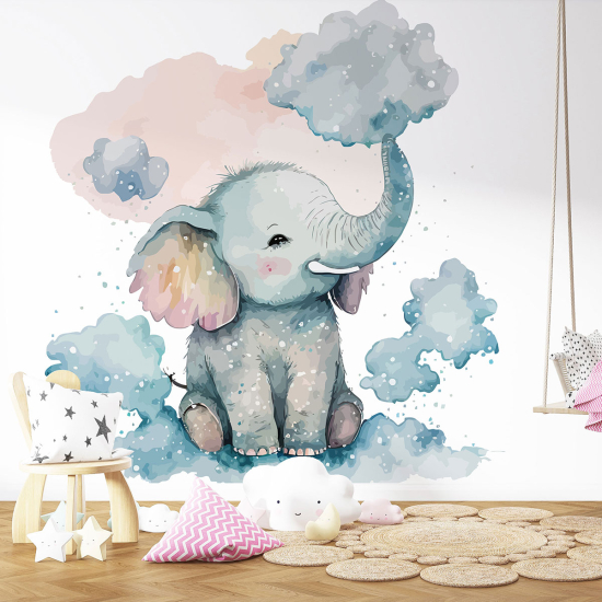 Papel pintado panorámico para niños - Infantil - Elefante nubes