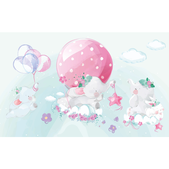 Papel pintado panorámico para niños - Infantil - Elefantes Globos