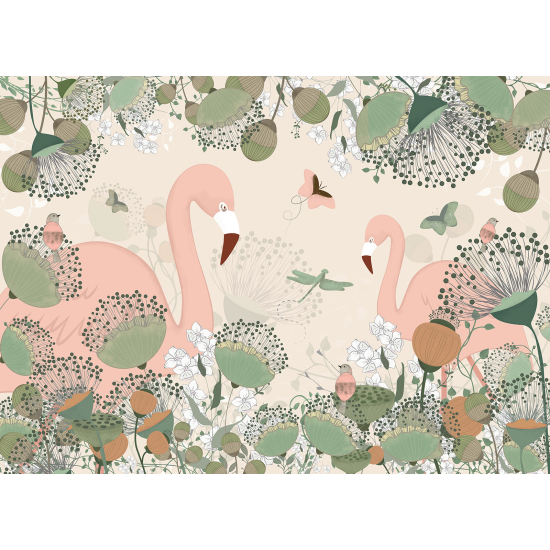Papel pintado panorámico para niños - Infantil - Flamencos Rosados