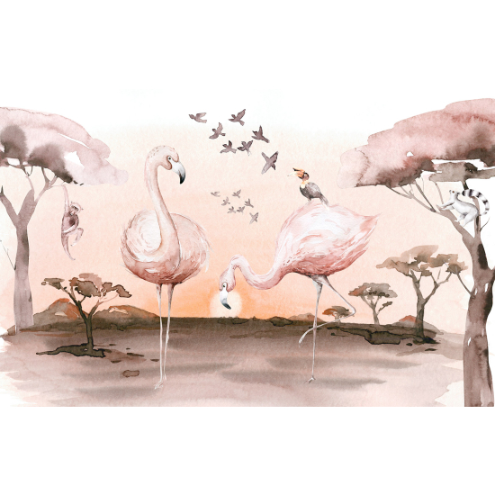 Papel pintado panorámico para niños - Infantil - Flamencos Rosados