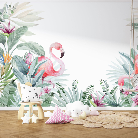 Papel pintado panorámico para niños - Infantil - Flamencos rosas