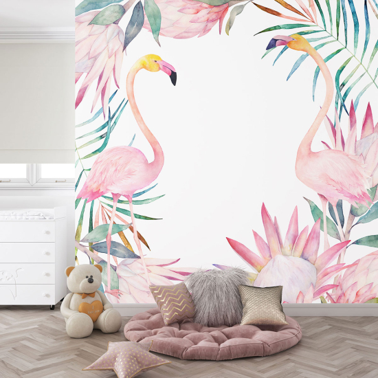 Papel pintado panorámico para niños - Infantil - Flamencos rosas
