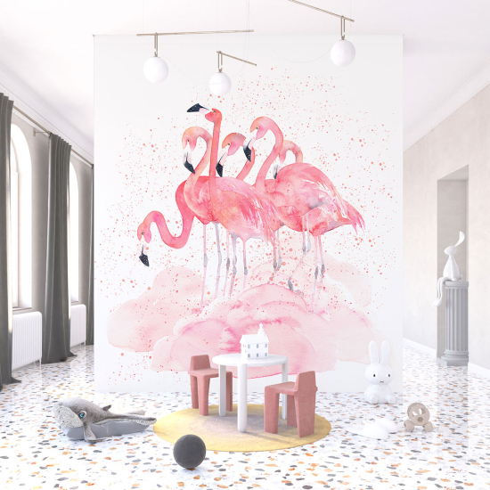 Papel pintado panorámico para niños - Infantil - Flamencos rosas