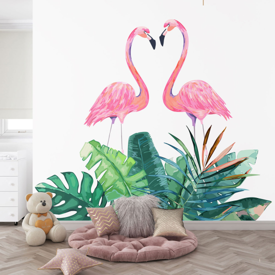Papel pintado panorámico para niños - Infantil - Flamencos rosas