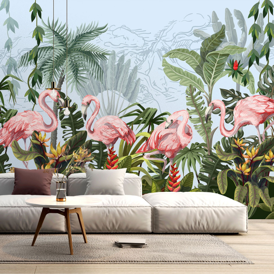Papel pintado panorámico para niños - Infantil - Flamencos rosas