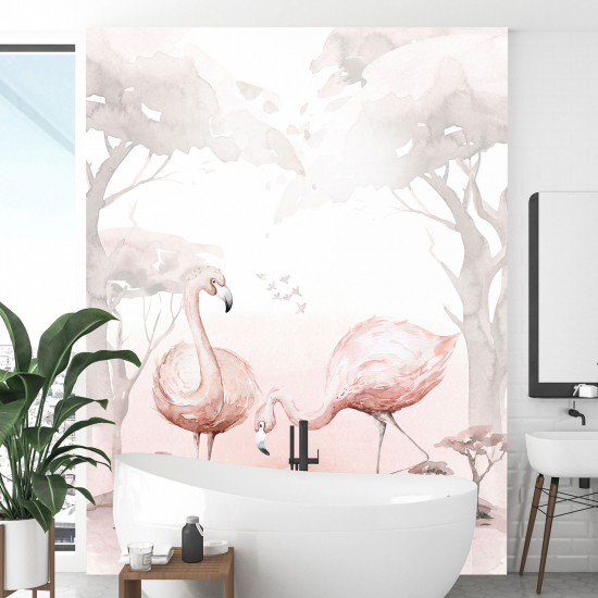 Papel pintado panorámico para niños - Infantil - Flamencos rosas