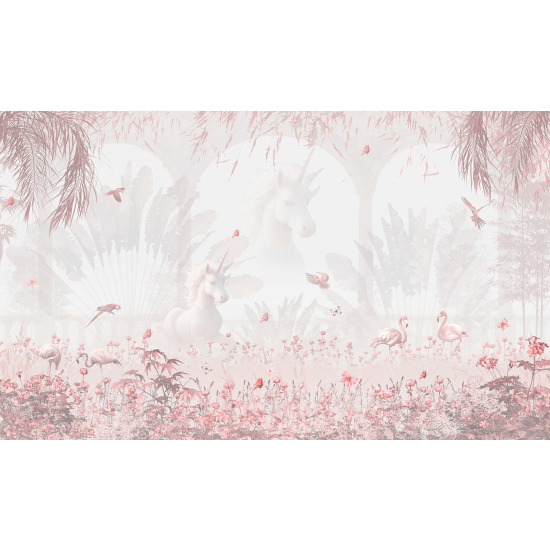 Papel pintado panorámico para niños - Infantil - Flamencos Rosas Unicornios