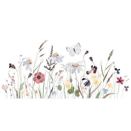 Papel pintado panorámico para niños - Infantil - Flores Mariposa
