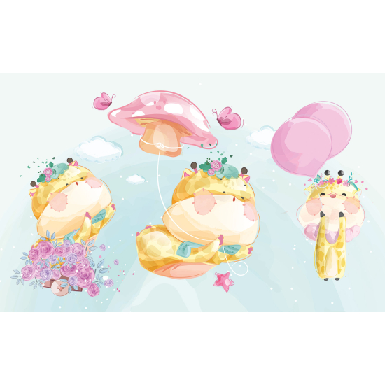 Papel pintado panorámico para niños - Infantil - Gatos Champiñón