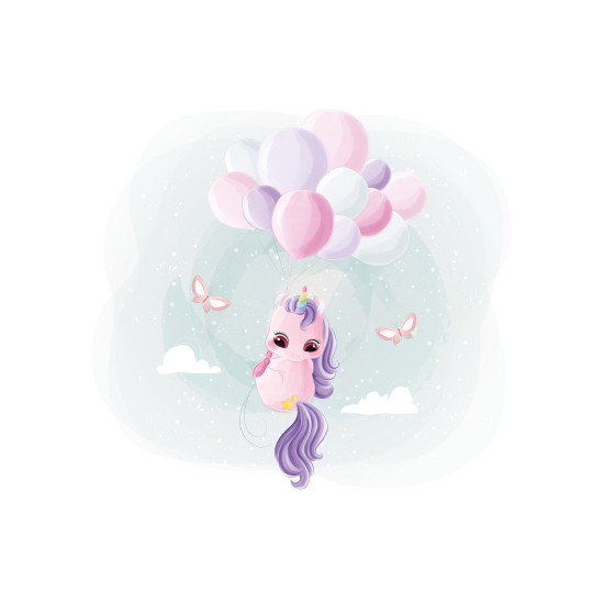 Papel pintado panorámico para niños - Infantil - Globos de Unicornio