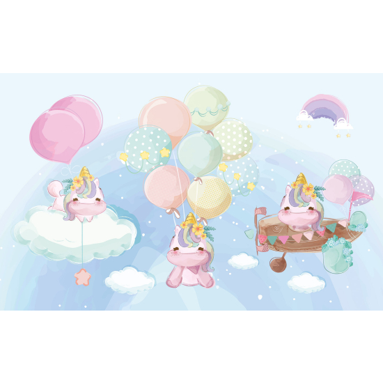 Papel pintado panorámico para niños - Infantil - Globos de Unicornios