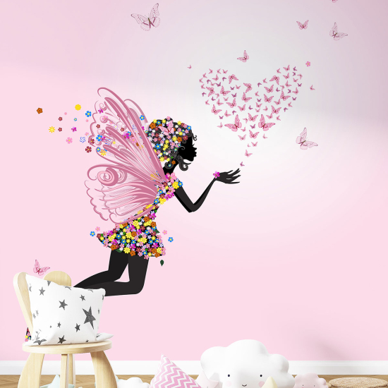 Papel pintado panorámico para niños - Infantil - Hada Flores Mariposas