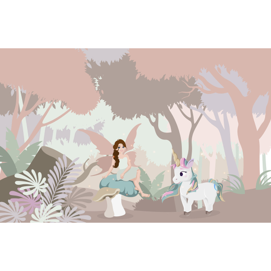 Papel pintado panorámico para niños - Infantil - Hada Unicornio