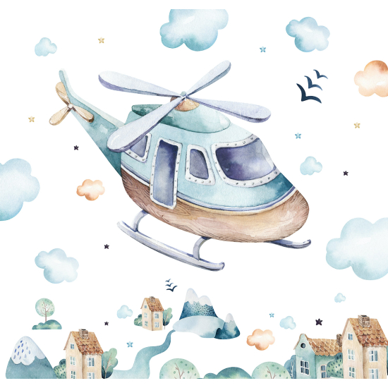 Papel pintado panorámico para niños - Infantil - Helicóptero