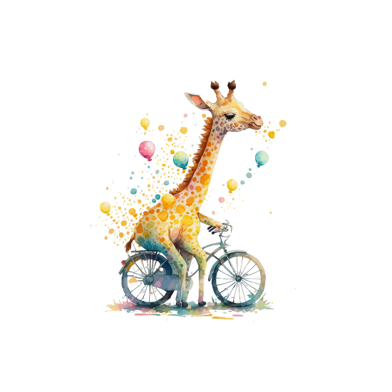 Papel pintado panorámico para niños - Infantil - Jirafa en Bicicleta