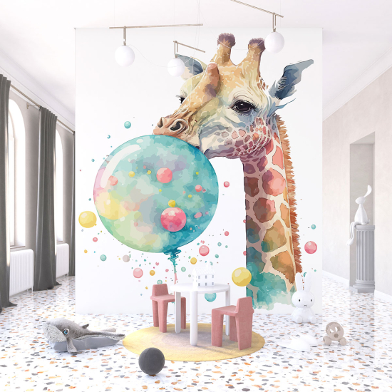 Papel pintado panorámico para niños - Infantil - Jirafa globos