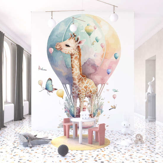 Papel pintado panorámico para niños - Infantil - Jirafa Montgolfiera