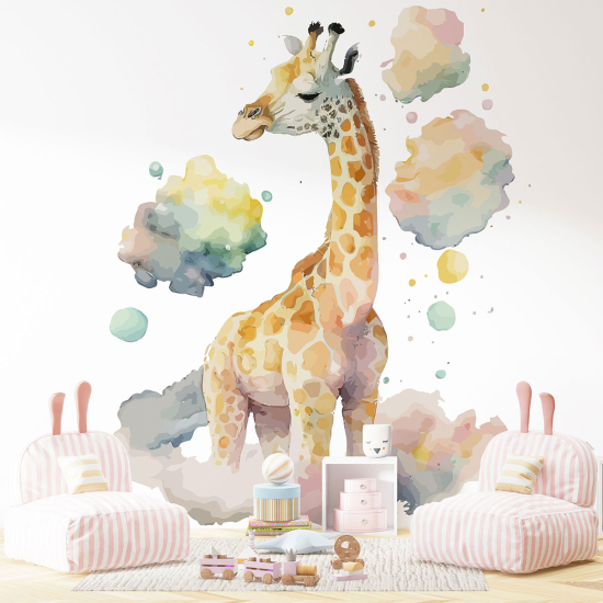 Papel pintado panorámico para niños - Infantil - Jirafa nubes