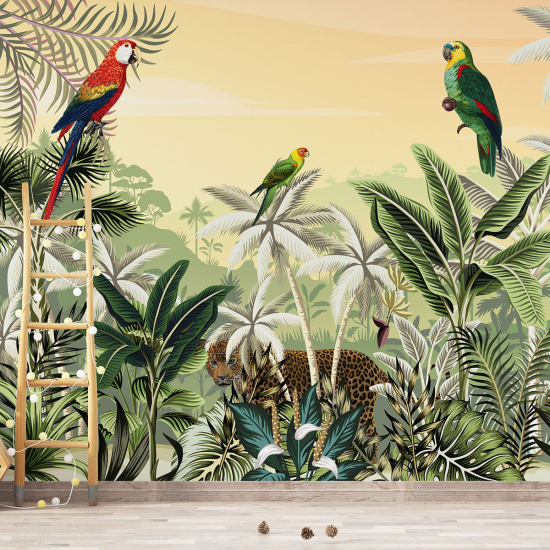 Papel pintado panorámico para niños - Infantil - Jungla Loros