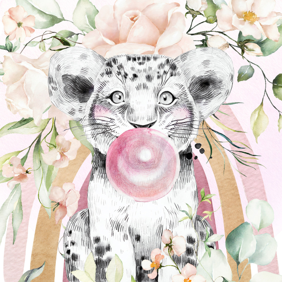 Papel pintado panorámico para niños - Infantil - León burbuja Flores