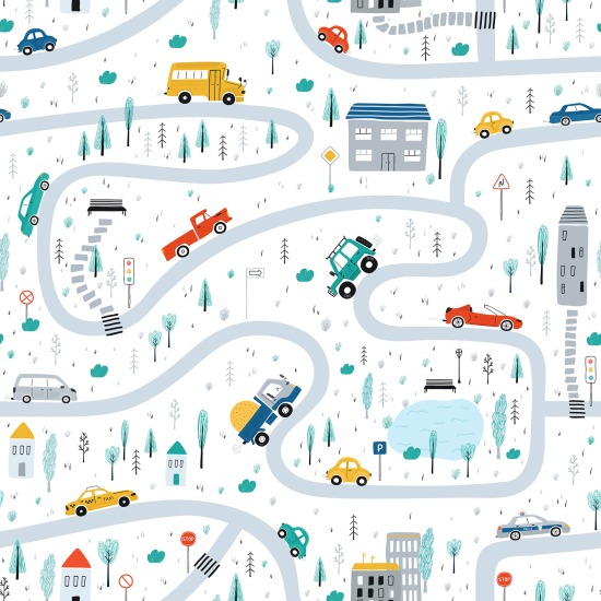 Papel pintado panorámico para niños - Infantil - Mapa de la ciudad