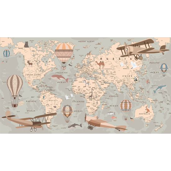Papel pintado panorámico para niños - Infantil - Mapa del Mundo