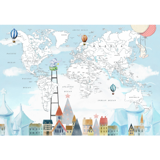 Papel pintado panorámico para niños - Infantil - Mapa del Mundo