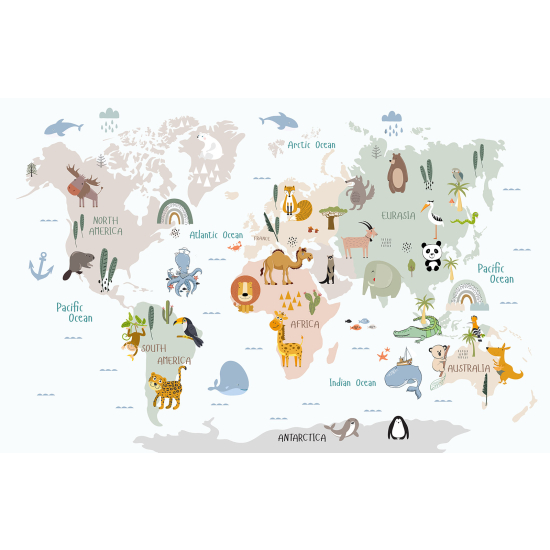 Papel pintado panorámico para niños - Infantil - Mapa del Mundo