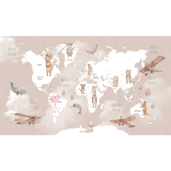Papel pintado panorámico para niños - Infantil - Mapa del Mundo