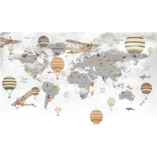 Papel pintado panorámico para niños - Infantil - Mapa del Mundo