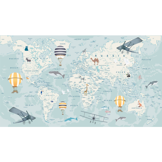 Papel pintado panorámico para niños - Infantil - Mapa del Mundo Infantil