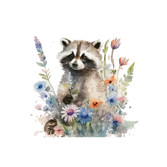 Papel pintado panorámico para niños - Infantil - Mapache flores