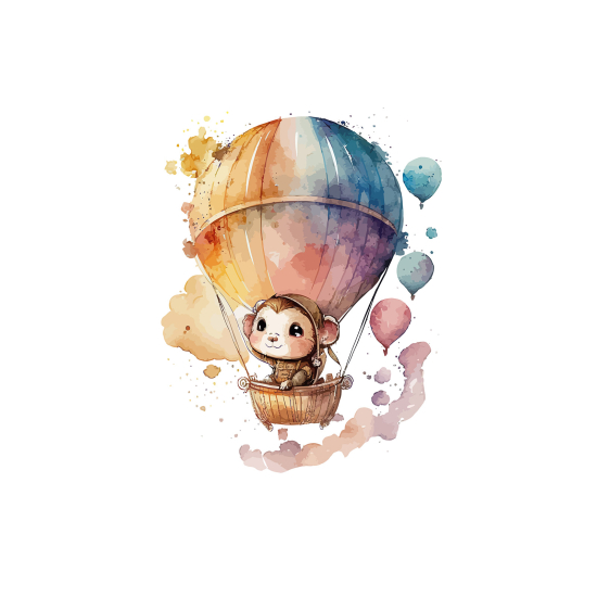 Papel pintado panorámico para niños - Infantil - Mono Montgolfiera