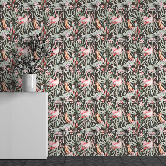 Papel pintado panorámico para niños - Infantil - Motivo Flamencos rosas