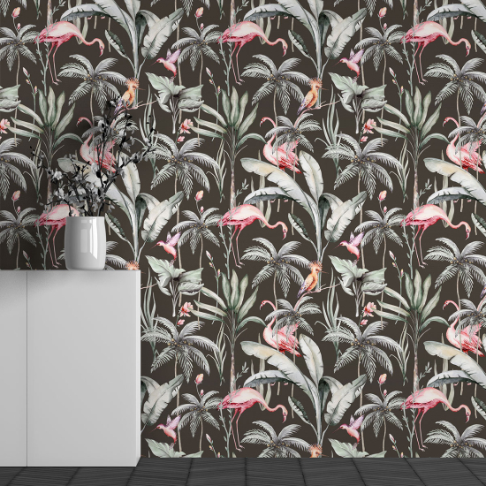 Papel pintado panorámico para niños - Infantil - Motivo Flamencos rosas