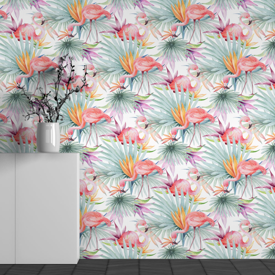 Papel pintado panorámico para niños - Infantil - Motivo Flamencos rosas