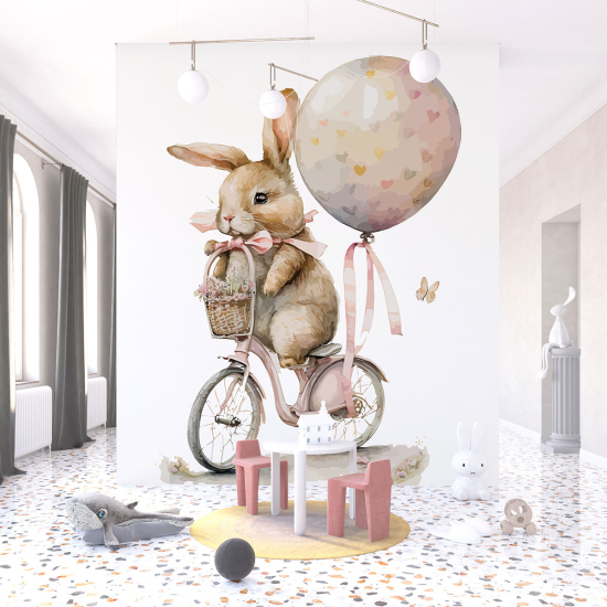 Papel pintado panorámico para niños - Infantil - Niños - Conejita en bicicleta