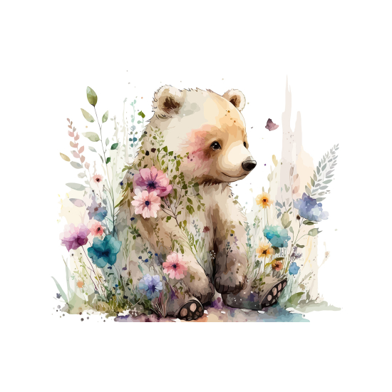 Papel pintado panorámico para niños - Infantil - Osito Flores