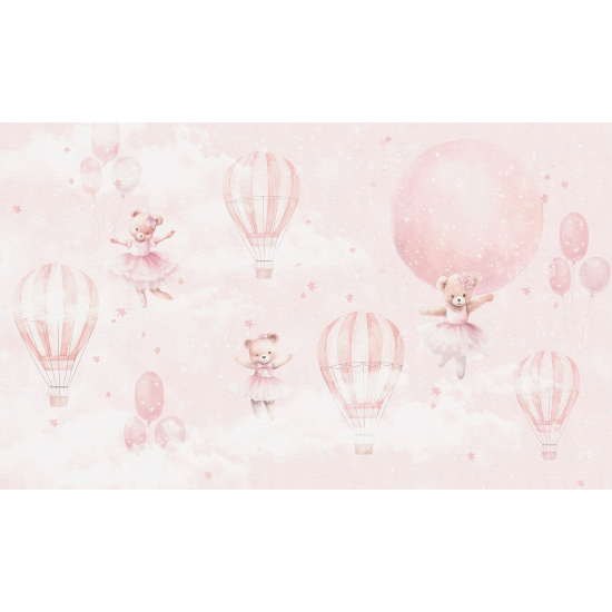 Papel pintado panorámico para niños - Infantil - Ositos en Globos Aerostáticos