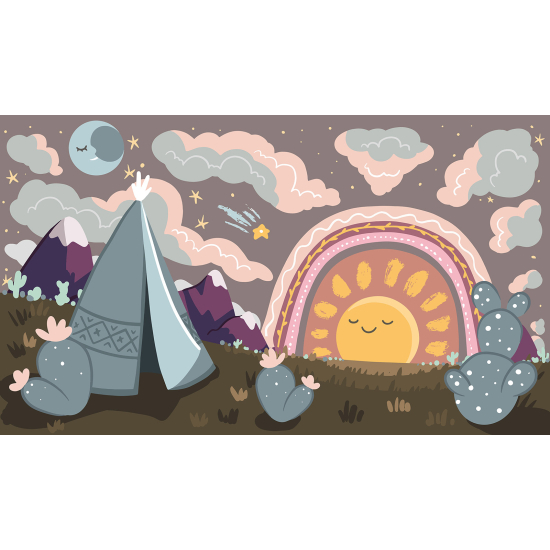 Papel pintado panorámico para niños - Infantil - Paisaje Tipi Infantil