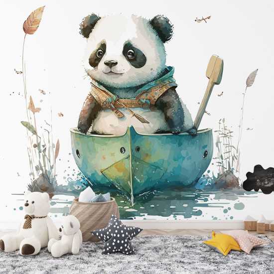 Papel pintado panorámico para niños - Infantil - Panda barco