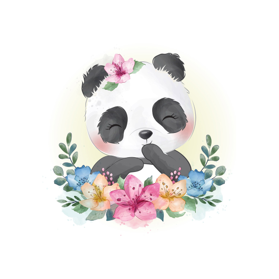 Papel pintado panorámico para niños - Infantil - Panda Flores