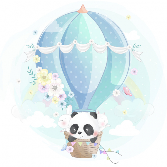Papel pintado panorámico para niños - Infantil - Panda Globo Aerostático