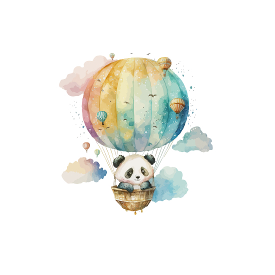 Papel pintado panorámico para niños - Infantil - Panda Globo Aerostático