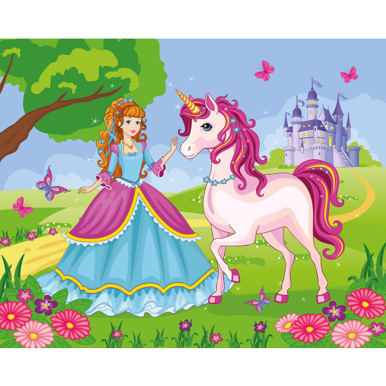 Papel pintado panorámico para niños - Infantil - Princesa Unicornio