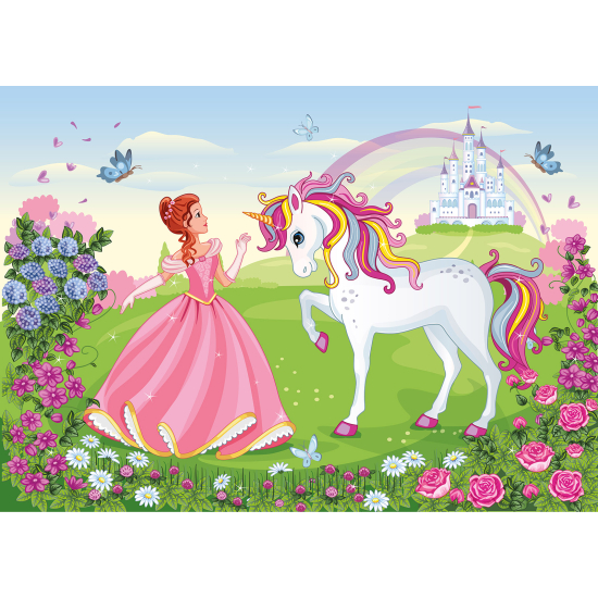 Papel pintado panorámico para niños - Infantil - Princesa Unicornio