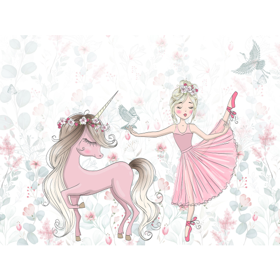 Papel pintado panorámico para niños - Infantil - Princesa Unicornio