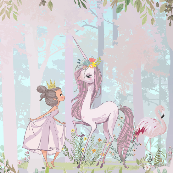 Papel pintado panorámico para niños - Infantil - Princesa Unicornio